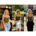 thumbnail image 2 of Yeaiivve Women's Tank Tops with Bulit in Bras Notch Neck Ribbed Sleeveless Camisoles Adjustable Spaghetti Strap Cami Top for Casual Outing Army Green XL, 2 of 9