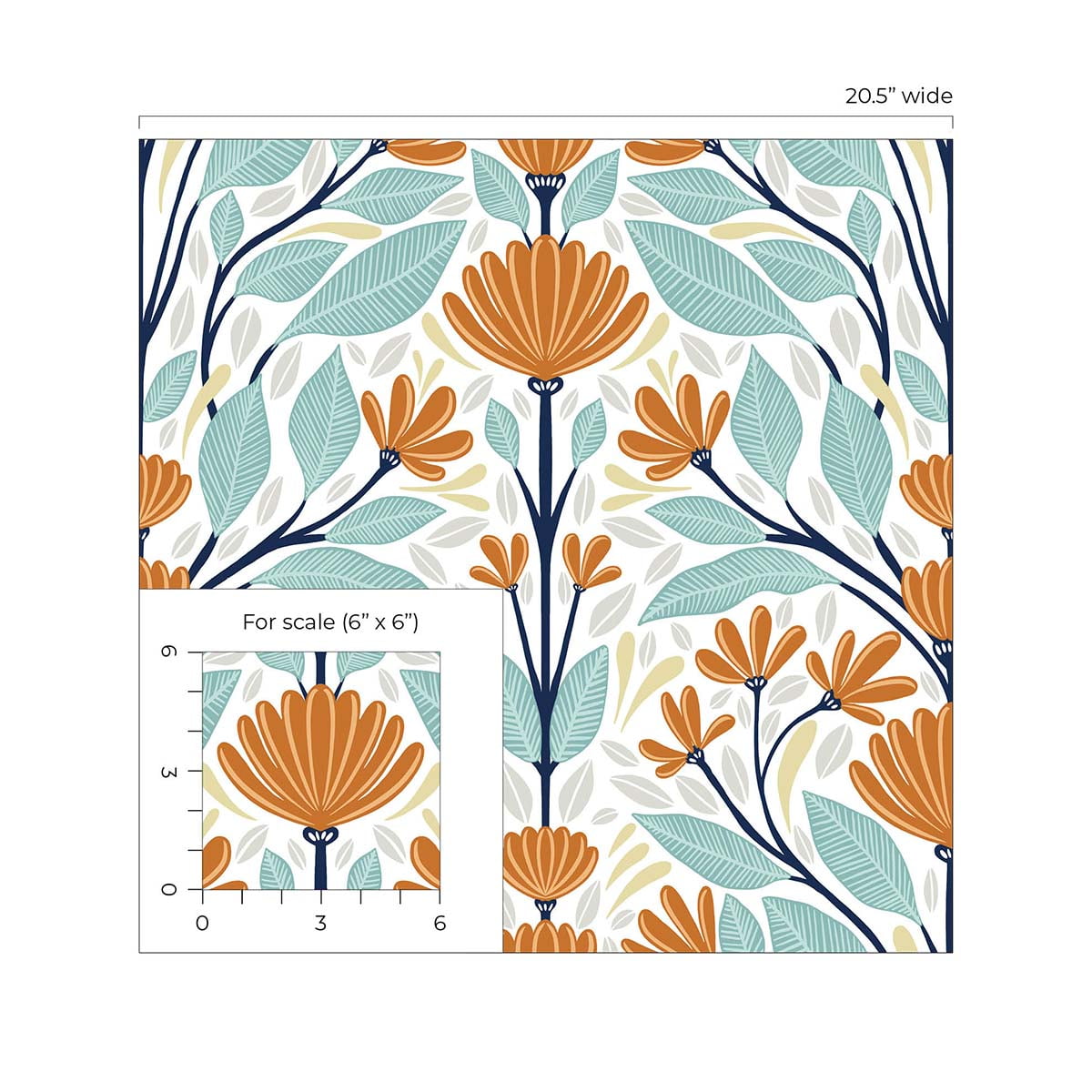 NextWall Verdigris & Orange Folk Floral Peel and Stick Wallpaper