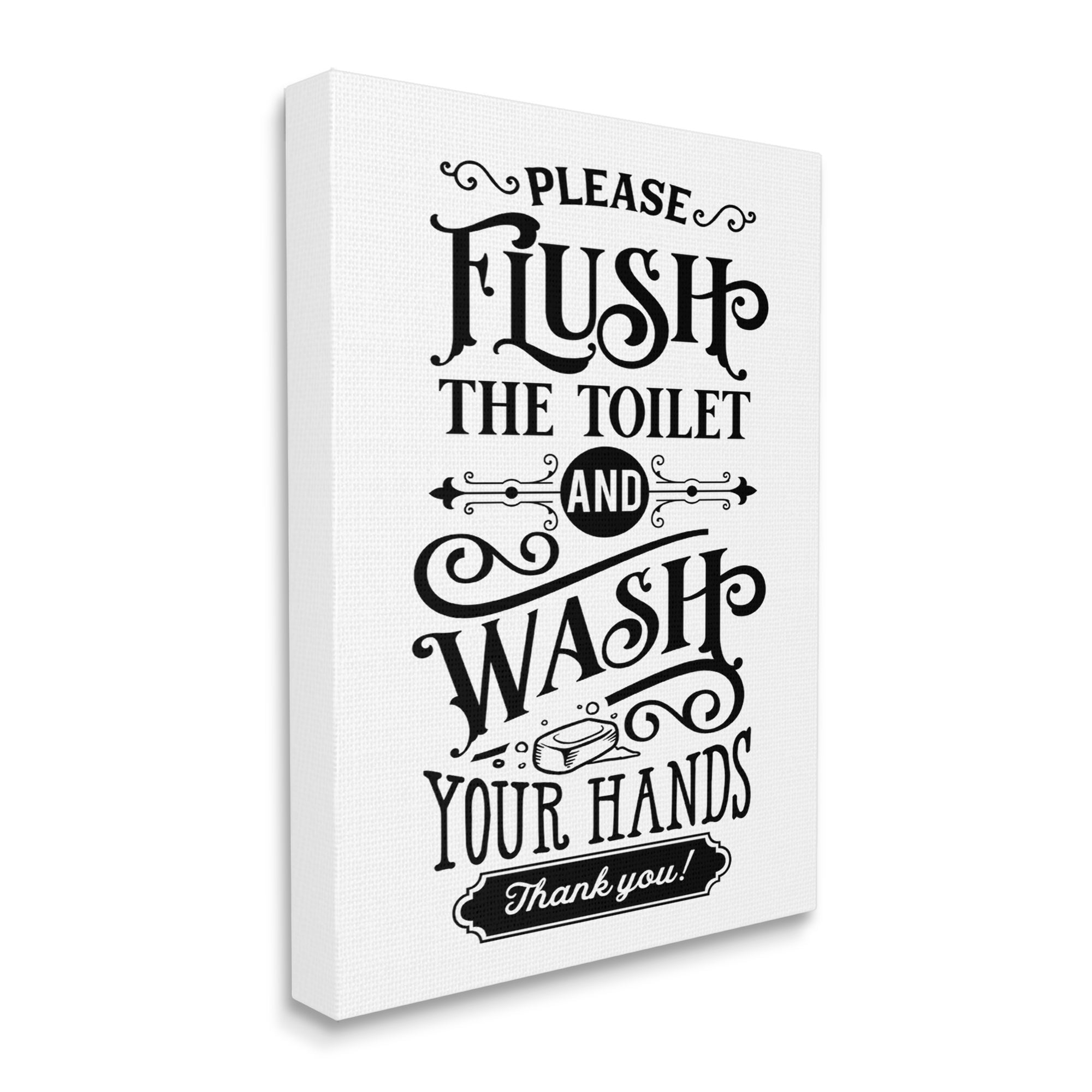 Stupell Industries Flush & Wash Hands Vintage Style Text Typography Graphic Art Gallery Wrapped Canvas Print Wall Art, Design by Lettered and Lined