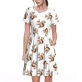 thumbnail image 1 of Bixox Robe d'Été à Manches Courtes pour Femmes Robe Ample Longueur Genou avec Poches-Rétro Écureuil, 1 of 7