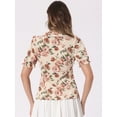 thumbnail image 3 of DARING DIVA Women's Puff Short Sleeve Ruffle Vintage Floral Blouses L Beige, 3 of 6