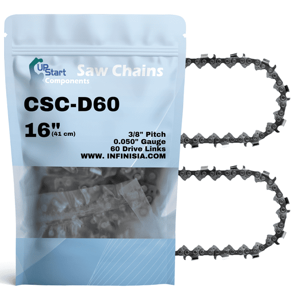 2-Pack 16-Inch Chainsaw Chain Replacement for Echo CS-602 - D60 (16", 3/8", .050", 60 Drive Links)