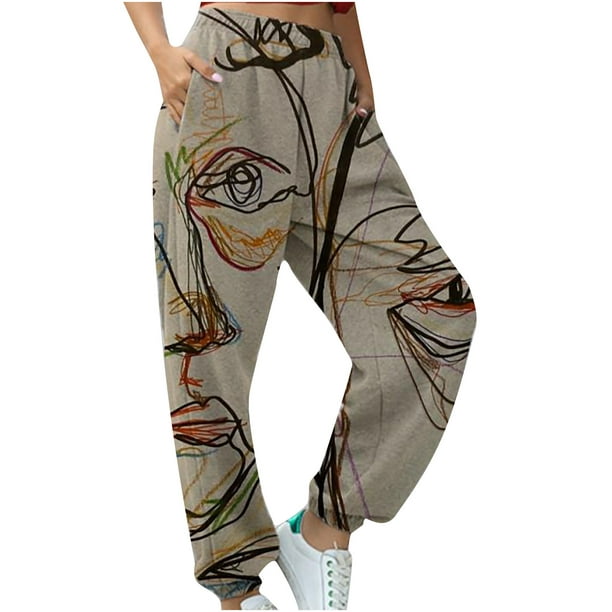 Women's Cinch Bottom Sweatpants Elastic High Waisted Casual Loose Printed  Jogger Atheltic Pants Trousers with Pockets 