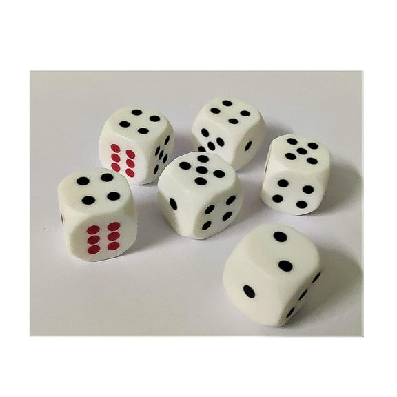 Six Sided 16mm Size White Dice Or Die For Playing Board Games Ludo And Poker Chip Set Games - Pack Of 6 Pieces