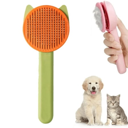 STAOEDU Cat Grooming Brush Self Cleaning Slicker Dogs Cats Doggy Pet Kittens One-Click Shedding Button Stainless Steel Teeth Comb Removal Loose Matted Tangled Hair