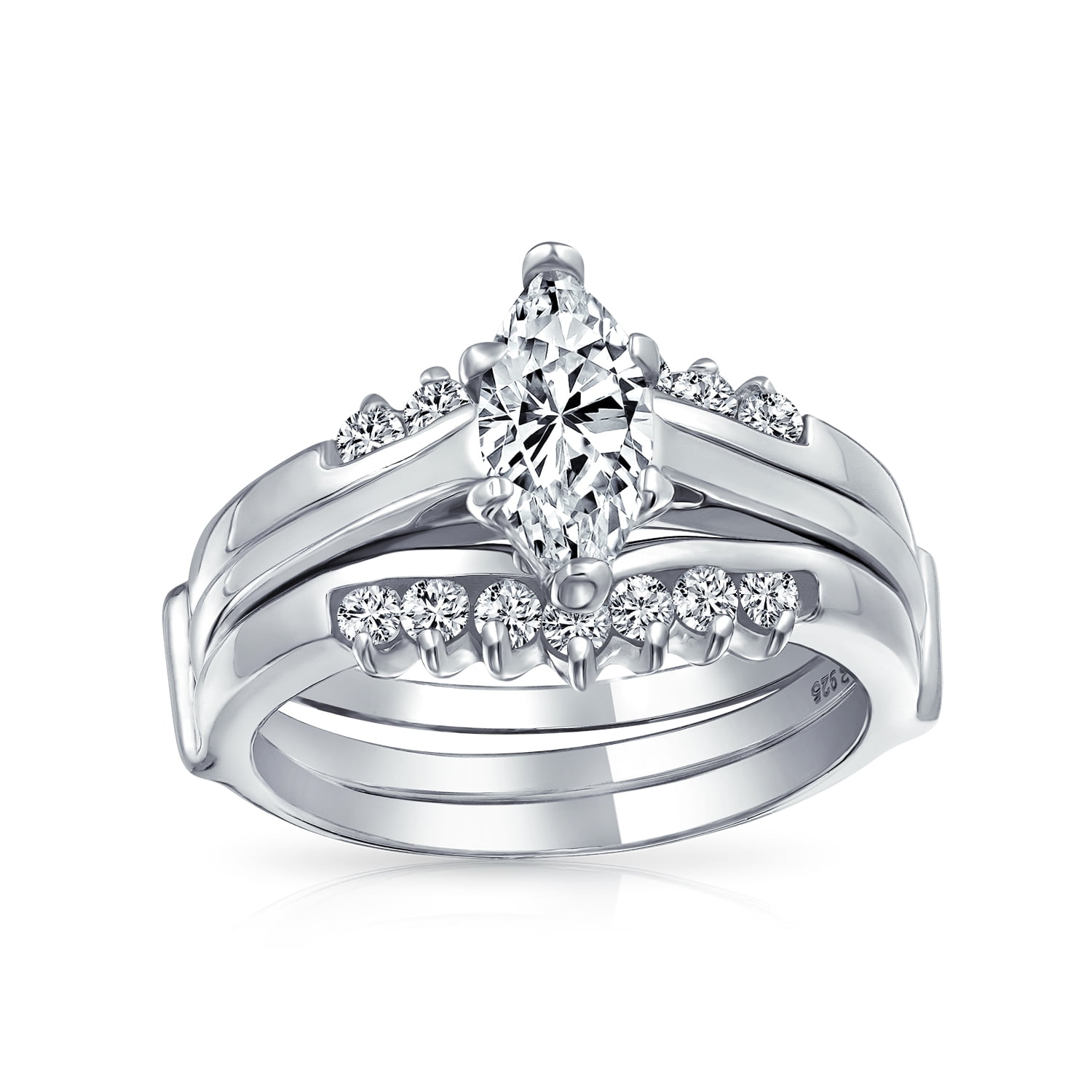 Women's Stainless Steel AAA CZ Engagement Anniversary Marquise Band Ring 