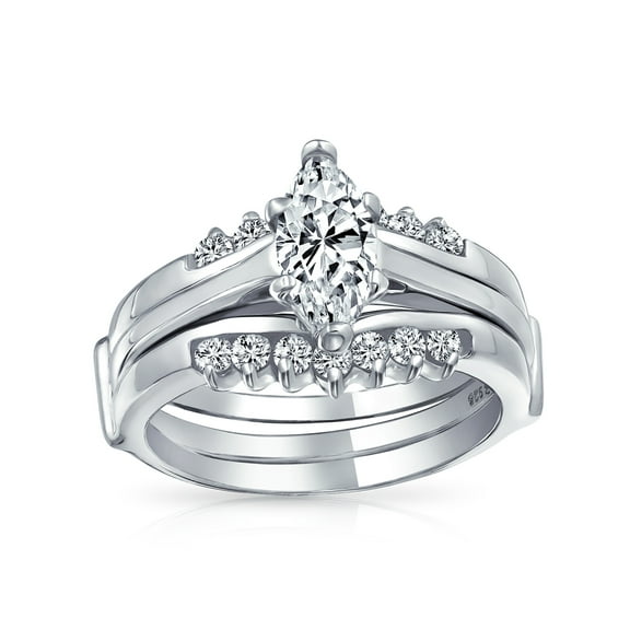 Bling Jewelry Womens 2.5CT Marquise Solitaire Cubic Zirconia Engagement Ring Set CZ Band Enhancer .925 Sterling Silver