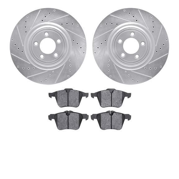Dynamic Friction Company Front Brake Rotors-Drilled and Slotted-Silver with 5000 Euro Ceramic Brake Pads 7602-20017