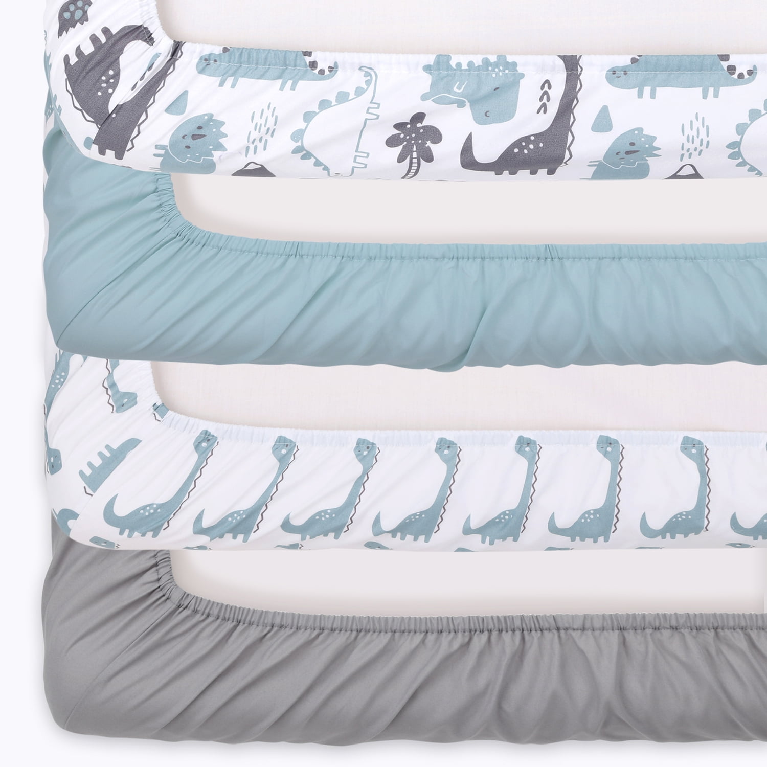 The Peanutshell Celestial Stars and Dinosaur Fitted Crib Sheets, Unisex 8-Pack Set, Grey, Blue, White