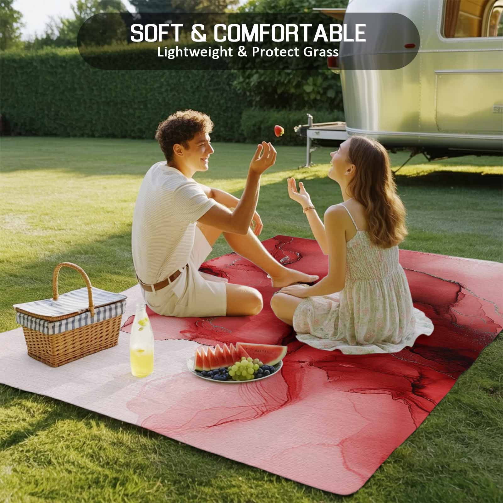 Outdoor Rug 5x8ft Abstract Ombre Red Marble Large Area Rug White Modern Art Indoor Outdoor Carpet Outdoor Rugs Mats for Patio Camping,RV,Front Door, Outside Decor