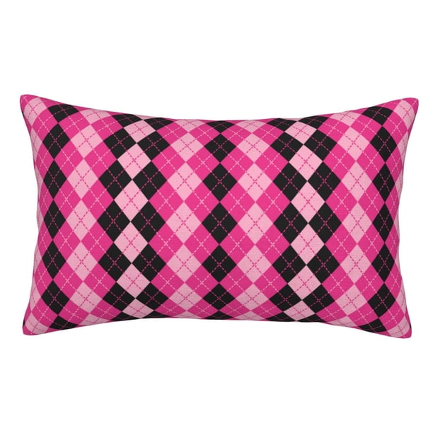 Fotbe pink and black argyle Funda de Almohada Decorativa Estilo Occidental, Lujo en Algodón, Fundas para Almohadas King, Cojín Estampado para Decoración del Hogar-16"x24"