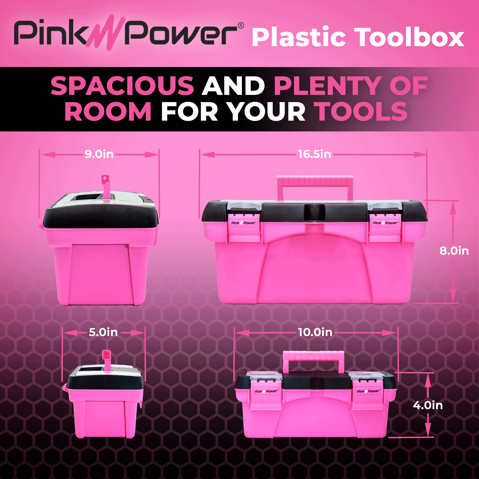 Pink Power Pink Tool Box for Women - Sewing, Art & Craft Organizer Box Small & Large Plastic Tool Box w/ Handle - Pink Toolbox Sewing Box Tool Storage Box - Portable Mini Locking Tool Boxes (2 Pack)