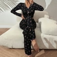 thumbnail image 6 of ZHENHONG Pajamas for Women, 2 Piece Long Sleeve Button Front V Neck Floral Print Lettuce Trim Pajama Set, Women's Sleepwear Black, 6 of 8