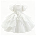 thumbnail image 4 of Toddler Girls 0-5Y Cute Puff Sleeve A-Line Princess Dress, Layered Tulle Flower Girl Ball Gown for Wedding, Evening Party White 2 Years, 4 of 7