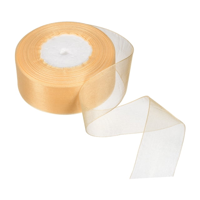 Unique Bargains 4cm 50 Yard Sheer Organza Ribbon Chiffon Fabric Gift Wrapping, Light Gold