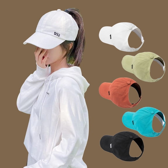 Helii Women Summer Hollow Out Baseball Cap, Cotton Breathable Ponytail Sun Visor Hat, Adjustable Solid Color Outdoor Sunshade Casual Caps
