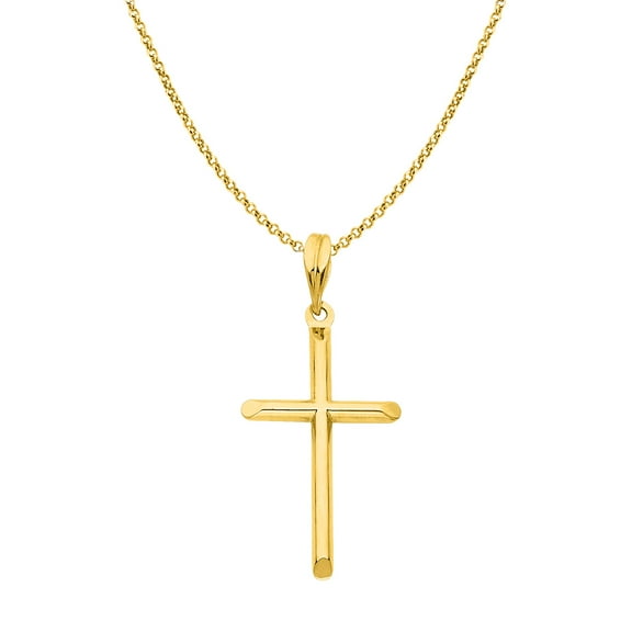 Precious Stars 14K Yellow Gold Religious 1.06" Cross Unisex Pendant with 16" Chain Necklace