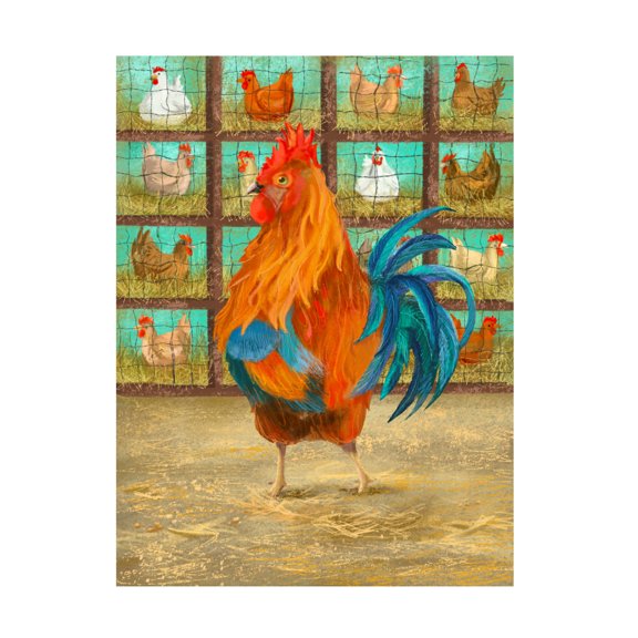 Canvas Wall Art - Christine Rotolo 'Rooster With Hens' Wall Art for Living Room, Bedroom, or Office Décor by Trademark Fine Art - 14 x 19 Inches