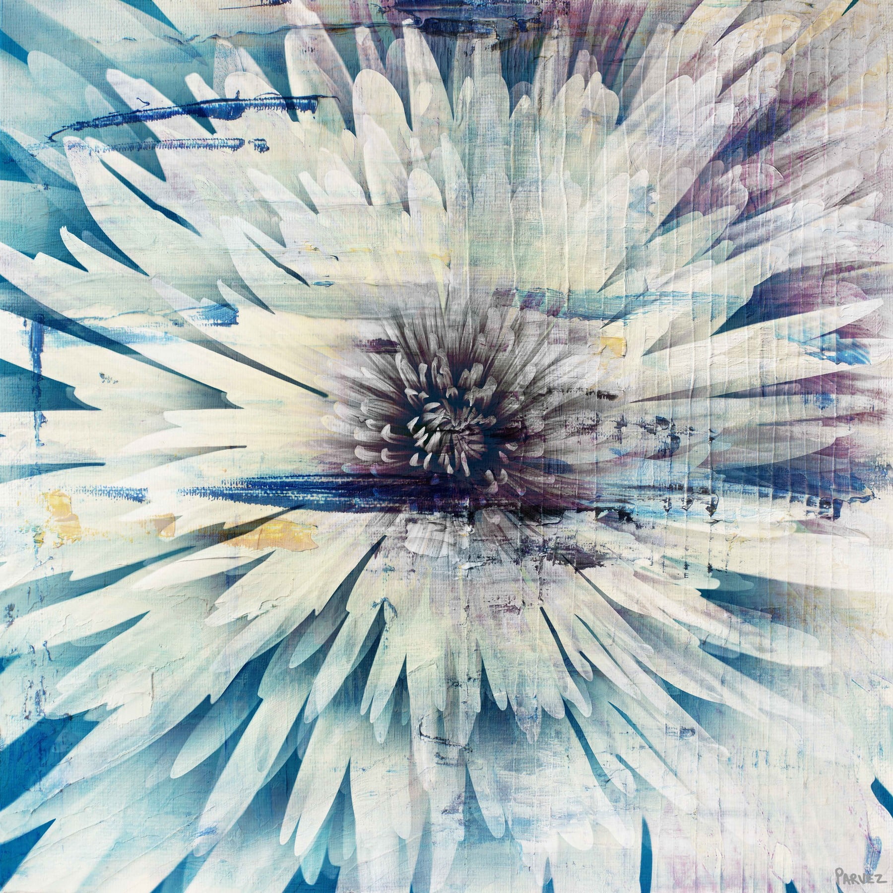 "White Burst Bloom" Painting Print on Wrapped Canvas