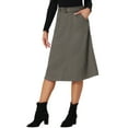 thumbnail image 4 of INSPIRE CHIC Women's Casual Stretchy Faux Suede Pockets A-Line Midi Skirt with Belt M Dark Grey, 4 of 6