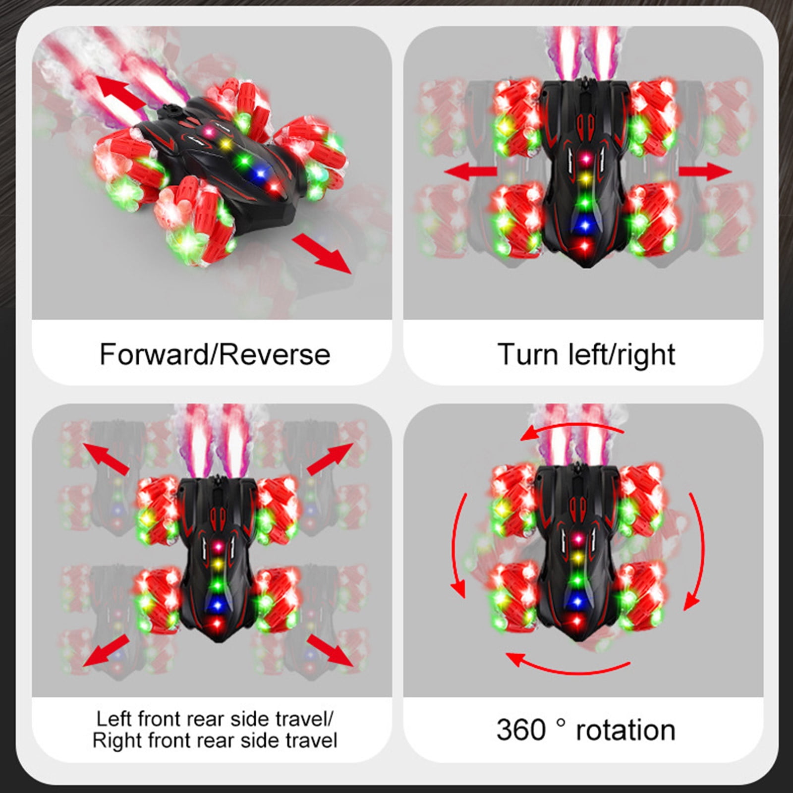 Xecvkr Four Wheel Drive 360 Stunt Rc Car LED Lights 40 Minute Runtime Dual Remote Rechargeable Long Battery Off-Road Drift Crawler 16.5x15.5x6cm 1 Unit Black Red