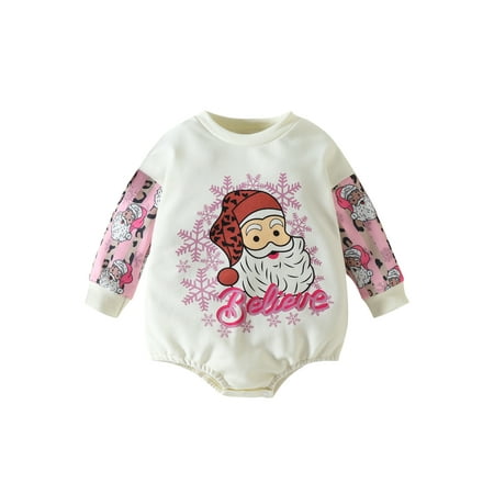 

Lovely Toddler Baby Girls Boys Christmas Romper Santa Claus Patchwork Long Sleeve Jumpsuits 0-24M