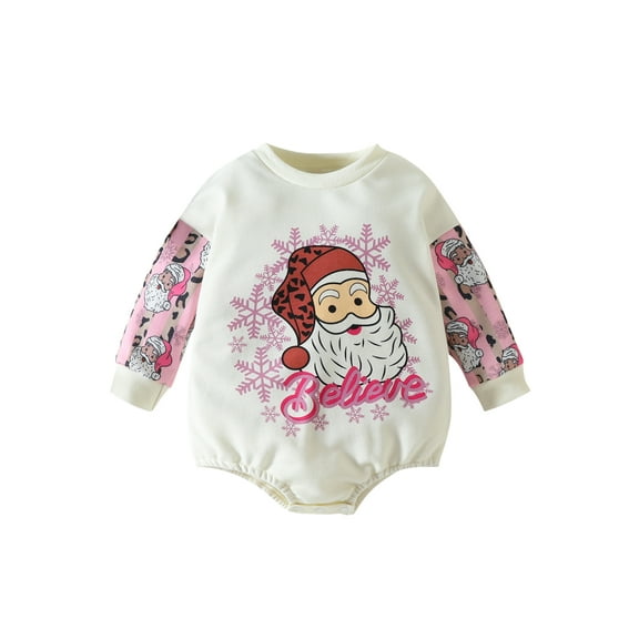 Bagilaanoe Newborn Baby Girl Boy Christmas Romper Sweatshirt Long Sleeve Bodysuit Santa Snowflake Letters Print Pullover 6M 12M 18M 24M Infant Casual Tee Tops