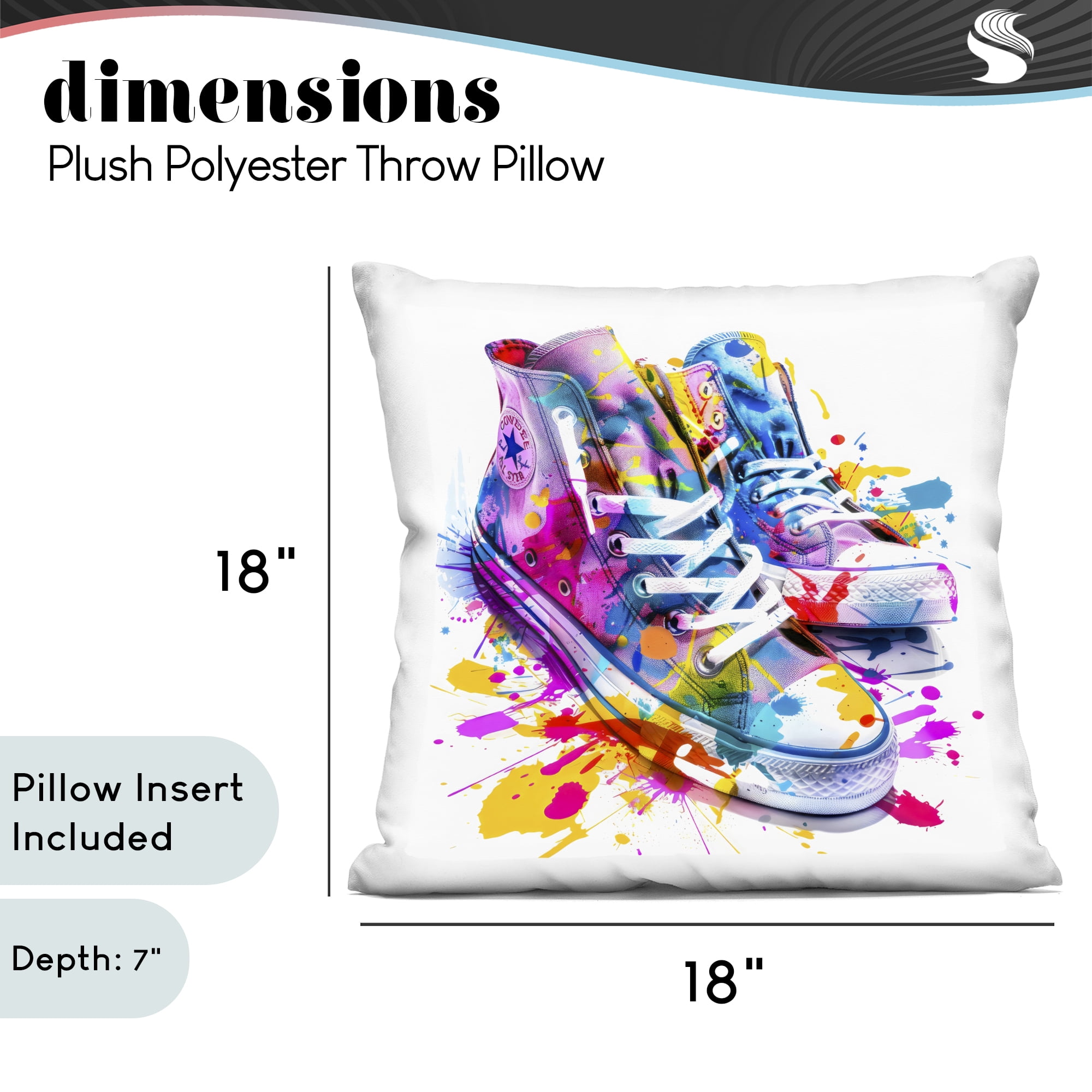 Stupell Industries High Top Sneakers Splash Decorative Printed Throw Pillow, design by Creative Studio, 18 x 7 x 18
