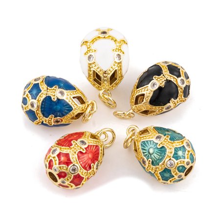 5pcs Brass Micro Pave Cubic Zirconia Pendants with Enamel and Jump Ring golden Egg Mixed color 21x14mm Hole: 4mm