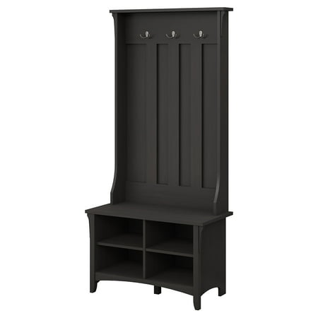 Vintage Black Hall Tree With Shoe Storage Bench Hallway Mudroom