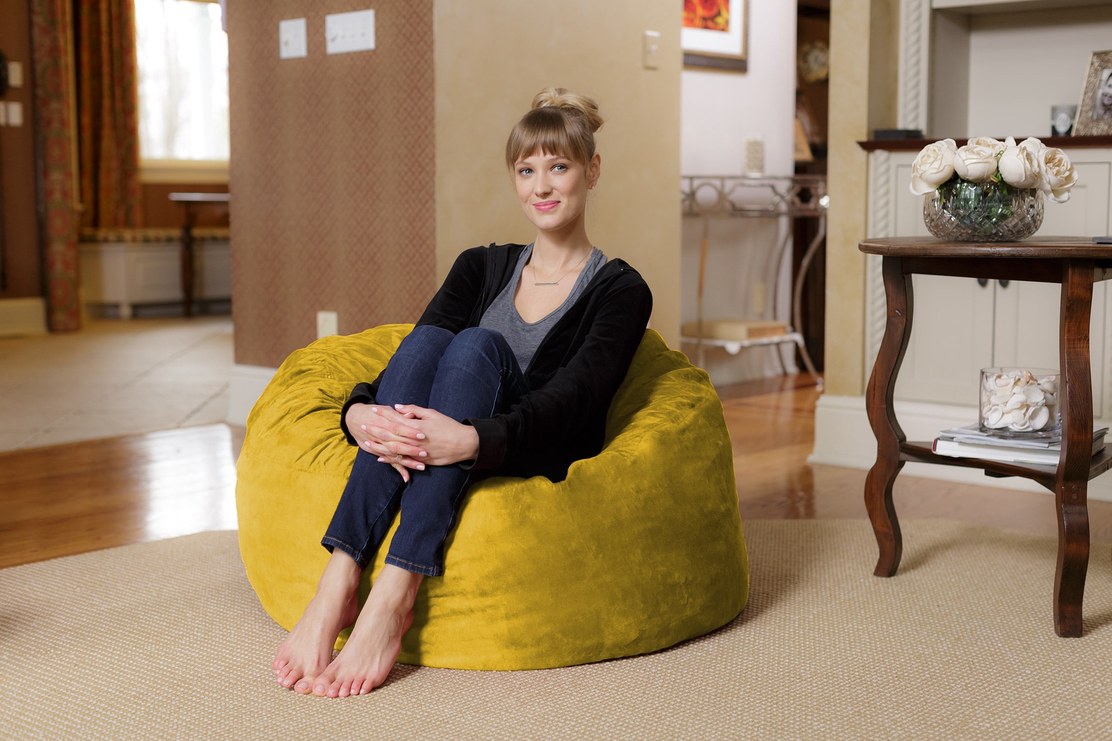 Chill Sack Bean Bag Chair, Memory Foam Lounger with Micorsuede Cover, Kids, 3 ft, Lemon