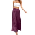 thumbnail image 2 of Womens Cotton Linen Wide Leg Palazzo Pants Boho Elastic High Waist Baggy Trousers Fashion Ruffle Tiered Smocked Pants, 2XL, 2 of 8