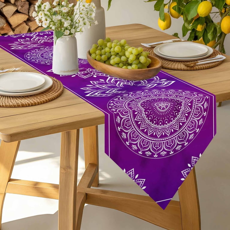 purple dresser scarf Table Runner 13x36 Inches Long Purple Boho Runner for Table Gorgeous  Bohemian Flower Table Runners Cotton Linen Dresser Scarf for Kitchen  Holiday
