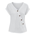 thumbnail image 4 of hoksml Women's Casual Short Sleeve Button Blouse, V-Neck Cotton Loose Fit Top Solid Color Summer Shirt, 4 of 5