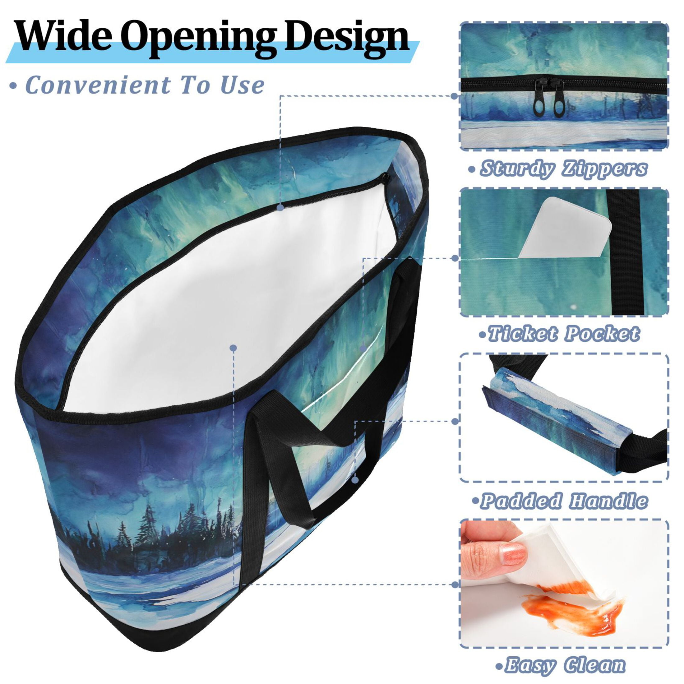 Large Hand-held Ice Pack Picnic Bag Insulation and Refrigeration Suitable for Shopping Picnics and Camping Aurora in The Forest