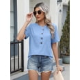 thumbnail image 3 of Camiseta EADINVE para mujer, cuello redondo, manga corta, azul, corte holgado, 3 of 6