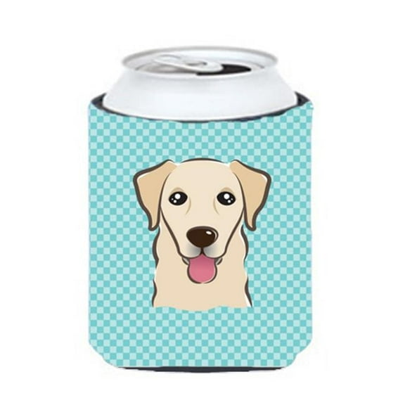 Checkerboard Blue Golden Retriever Can Or Bottle Hugger, 12 Oz.