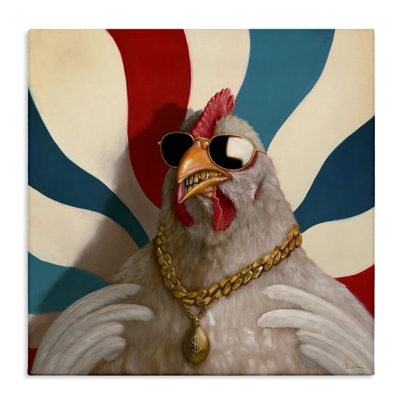 Stupell Industries Chicken with Urban Chains Animals Painting Wrapped Canvas Art Print Wall Art, 17 x 17