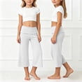 thumbnail image 2 of Y-Sunset Girls Fold Over Waist Yoga Pants, Kids Soft Stretchy Wide Leg Cropped Pants, Casual Flowy Culottes for Everyday Wear(White/5-6 Years), 2 of 4