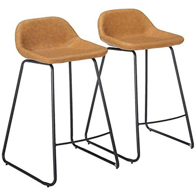 Cortesi Home Ava Counterstools in Saddle Brown faux Leather, 25" High,CH-CS624959