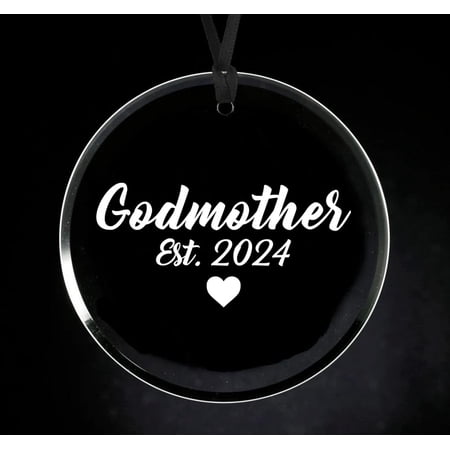 Crystal Glass Circle Ornament Keepsake Gift Godmother Est 2024 Christening Baptism