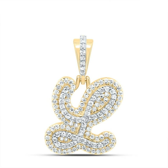 10K Yellow Gold Genuine Diamond Women's Cursive Font Initial L Pendant 3/8 CT