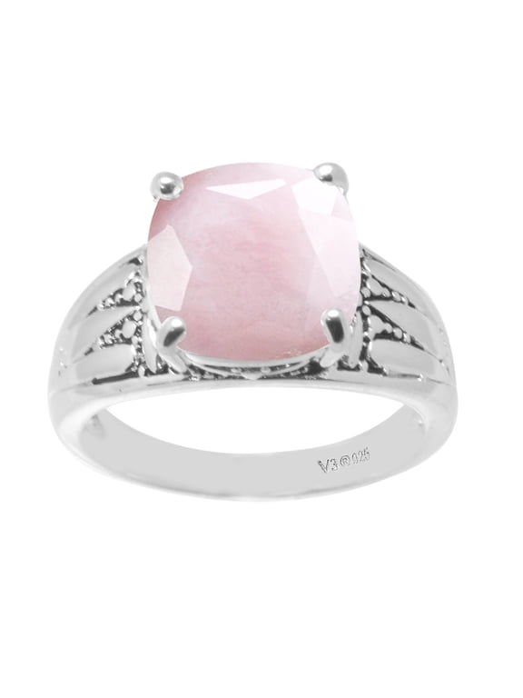 Sterling Silver with Natural Pink Opal Solitaire Ring
