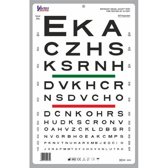 Bawsh Kashsurg Snellen Visual Acuity Eye Chart for 10 Feet Size 14 x 9 Inch