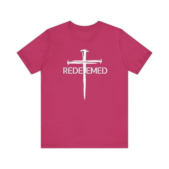 Redeemed Christian T-Shirt | Nail Cross Graphic Faith Tee | Religious Apparel for Men & Women | Bible Verse Gift