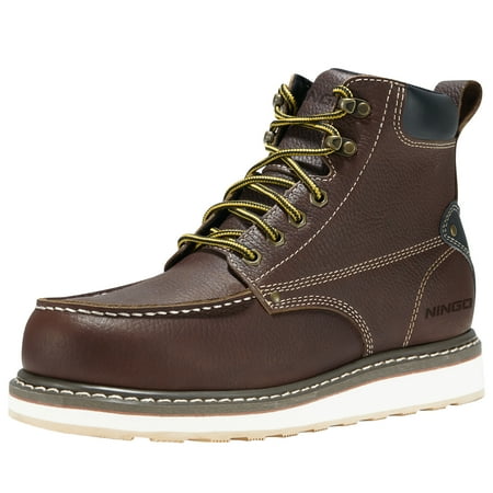 NINGO Men s Ankle-High Work Boots  6  Slip Waterproof Resistant Safety Shoes Dark Brown US Size 11.5