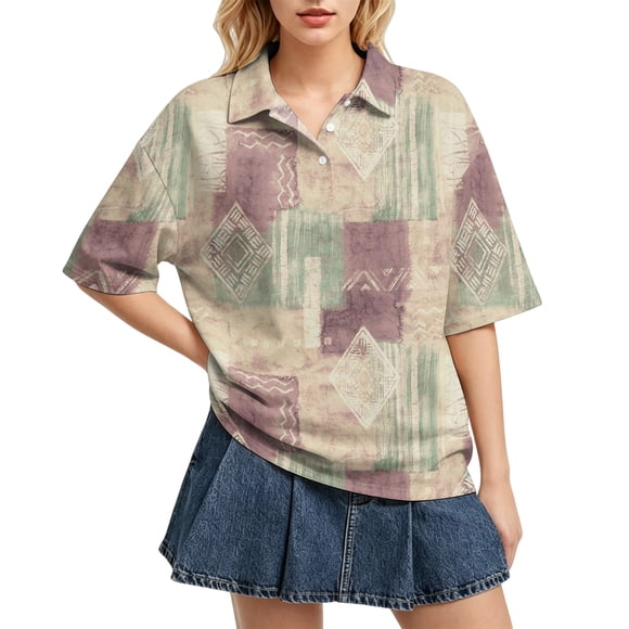 Sewkxo Women's Rugby Shirt Polo T-Shirts Oversized Short Sleeve Lapel V Neck Tee Summer Pullover Tops,Yellow L
