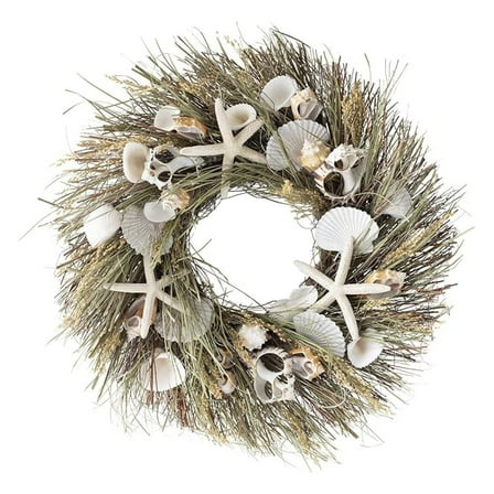 Seagrass Seashell Coastal Wreath Natural Preserved (Green)