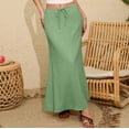 thumbnail image 2 of Yucgh Women's Solid Color Fishtail Split Skirt with Elastic Waist & Side Pockets, Swing Maxi Skirt, Casual Linen Blend Beach Skirt for Summer,Mint Green,XL, 2 of 7