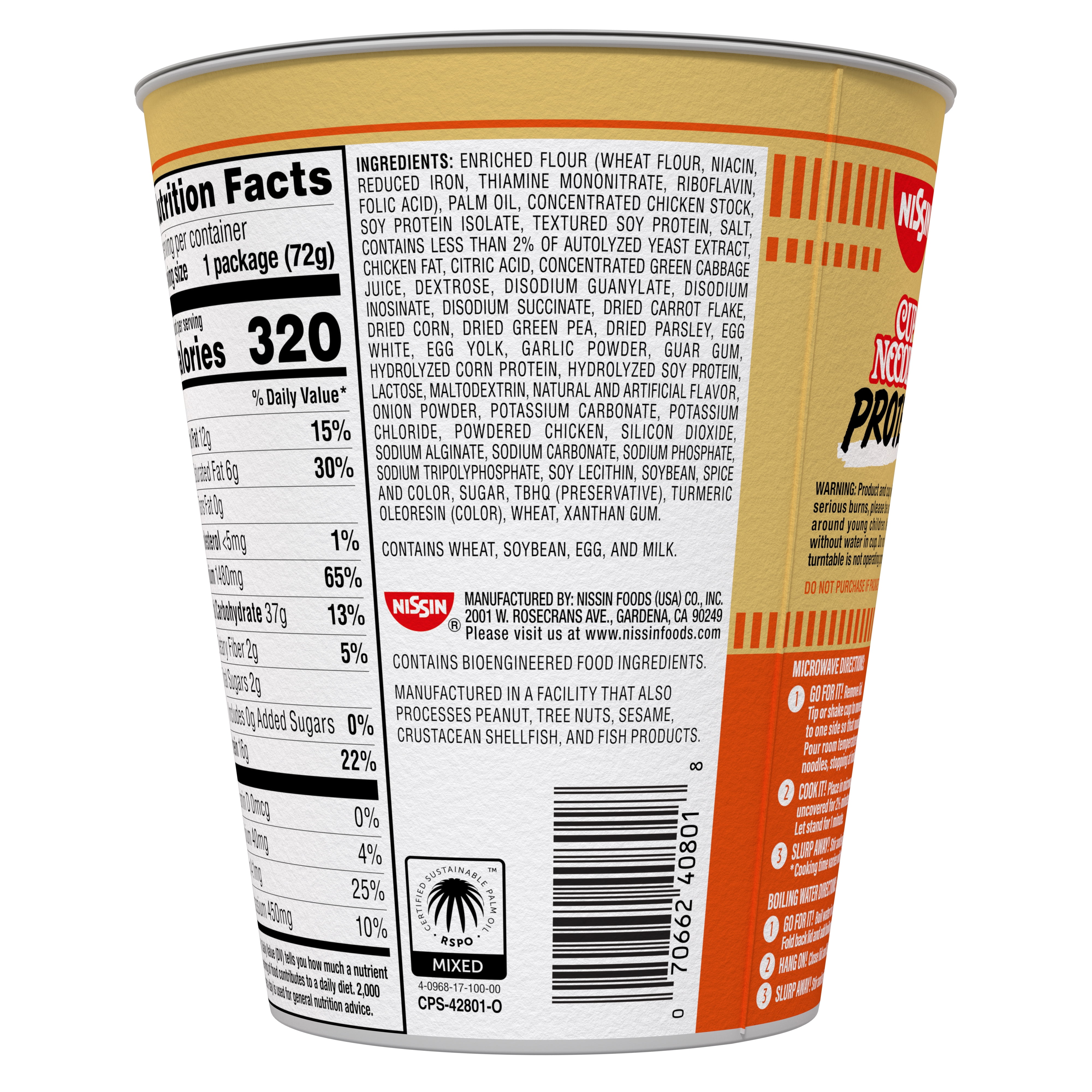 Nissin Cup Noodles Protein Ramen, Chicken Flavor with Bone Broth, 16g Protein, 2.54 Ounce Cup